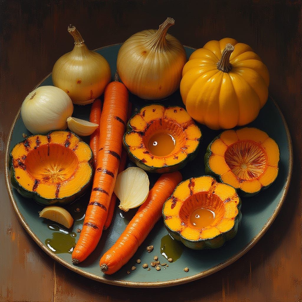Impressionist Still Life: Grilled Vegetables with Pumpkin