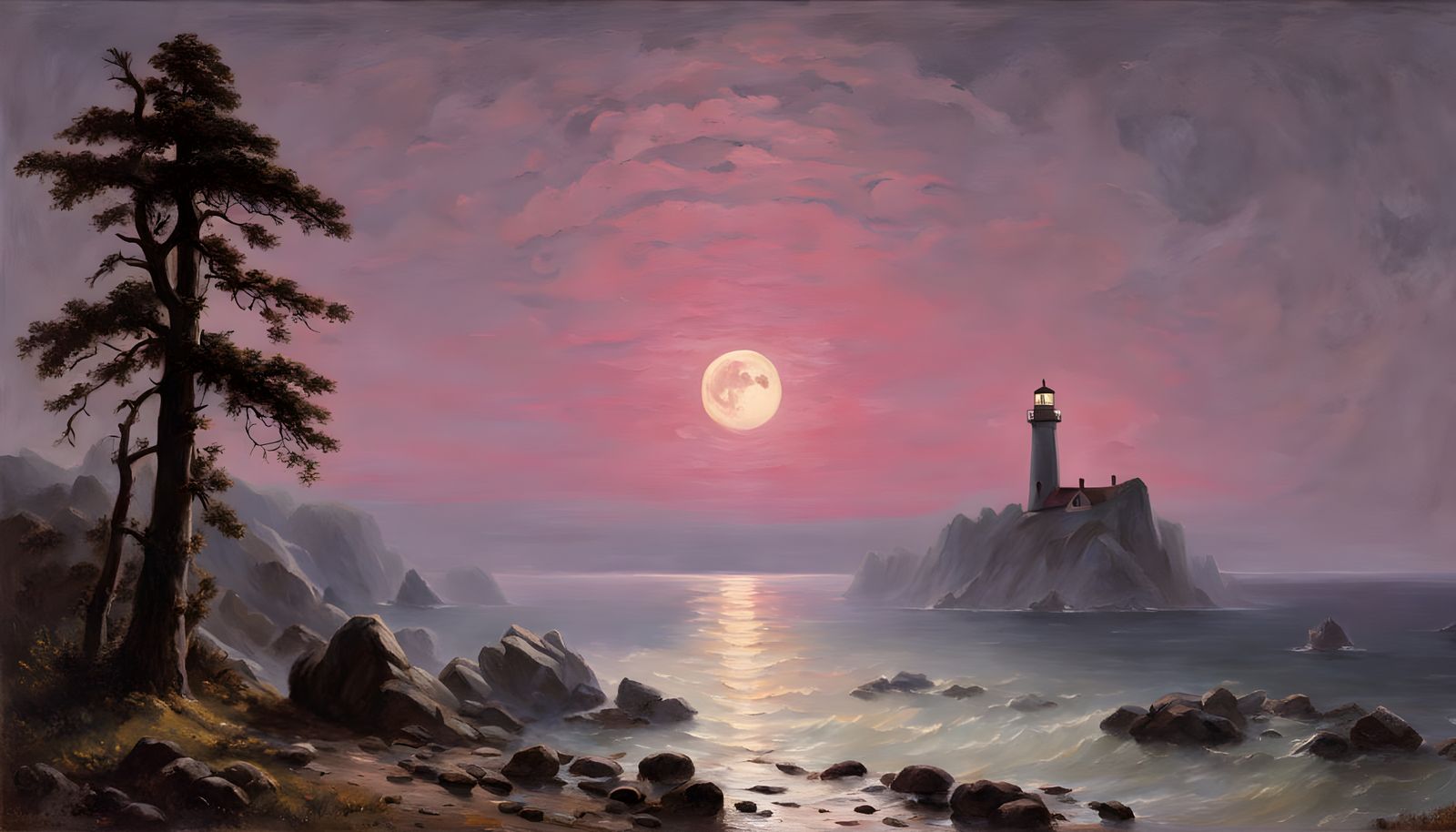 Moonlit Beacon in Painterly Style