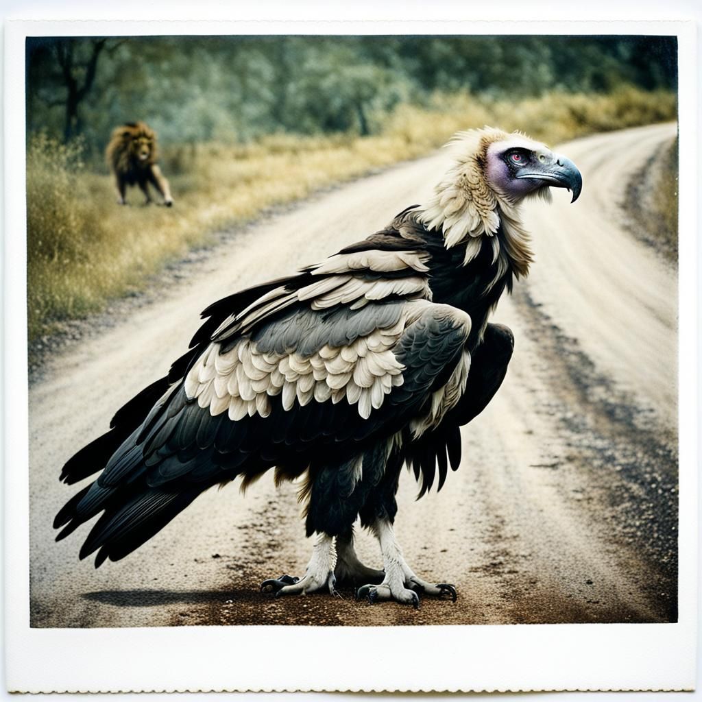 Lion-Headed Vulture Hybrid on Forest Road