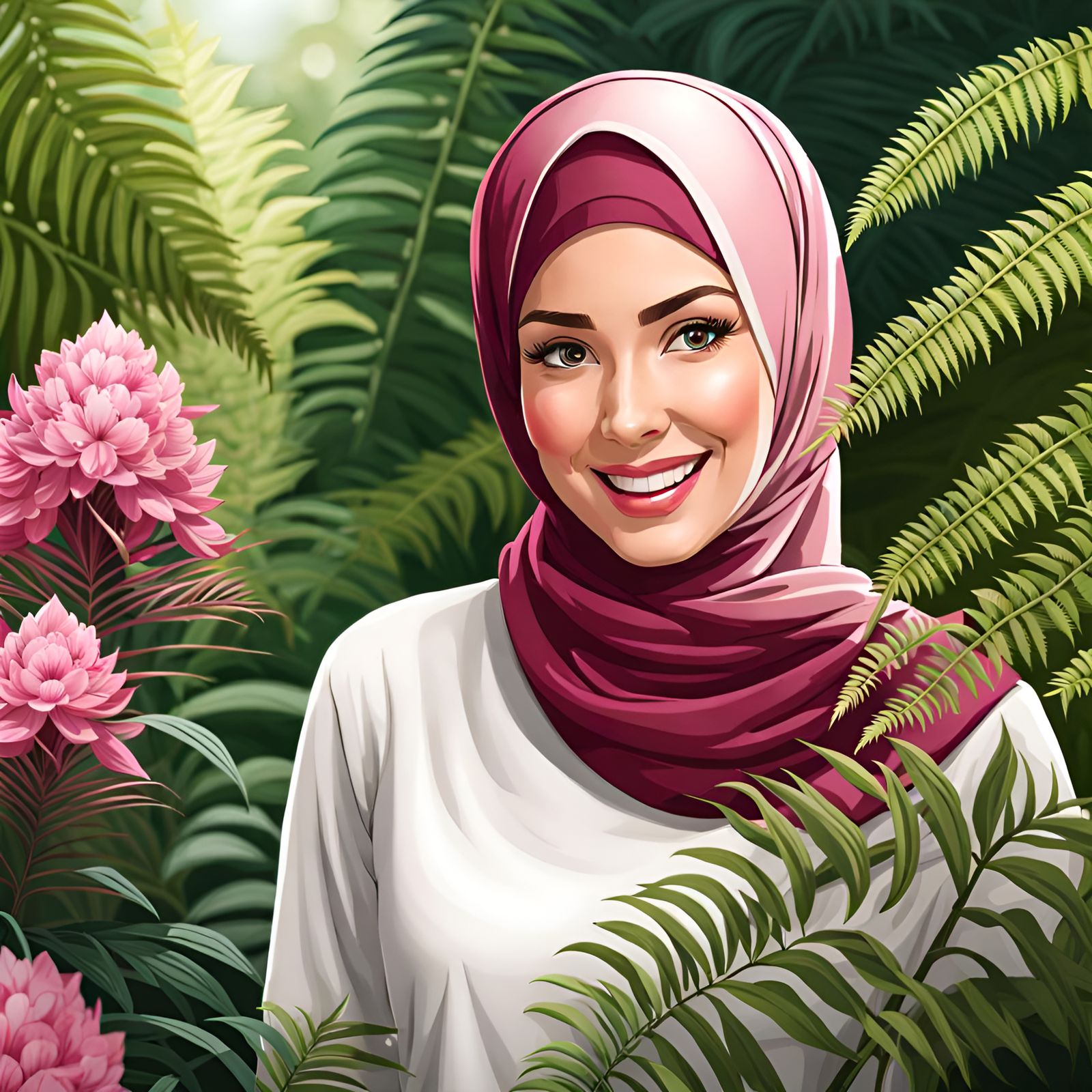 Beautiful Hijabi Woman in Botanic Garden