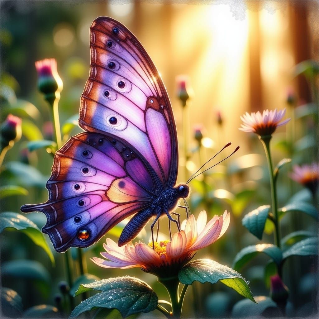 Purple Butterfly in Morning Sunlight, Ethereal Style