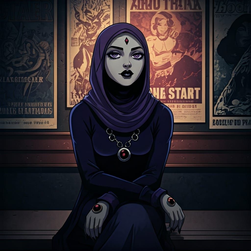 Raven from Teen Titans in Hijab, Anime Style