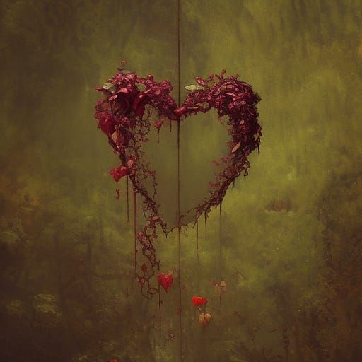 Heart Hanging from Vine: Dark Fantasy Concept Art