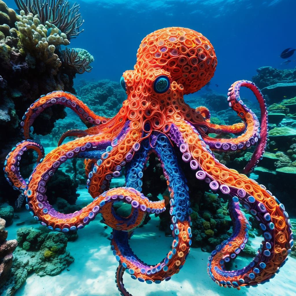 Colourful Wire Octopus Sculpture in Coral Reef