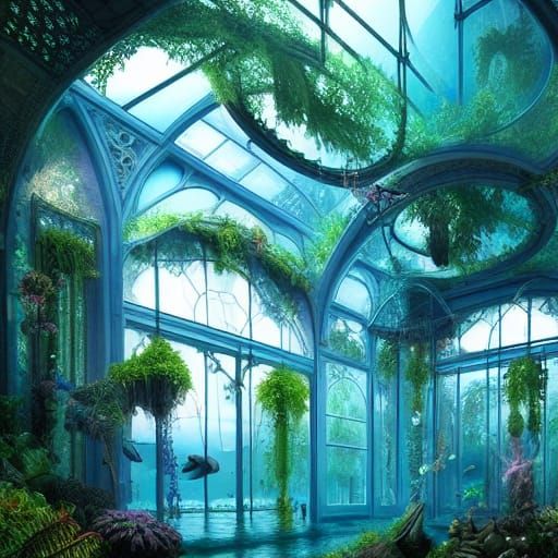 Underwater Glass Greenhouse: Epic Digital Matte Painting