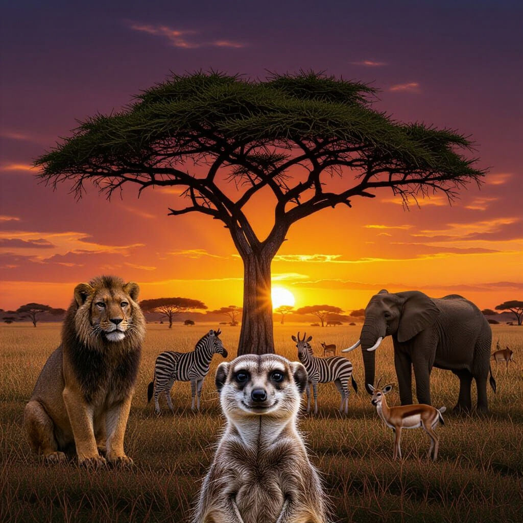 Savanna Sunset: A Hyperrealistic African Wildlife Scene