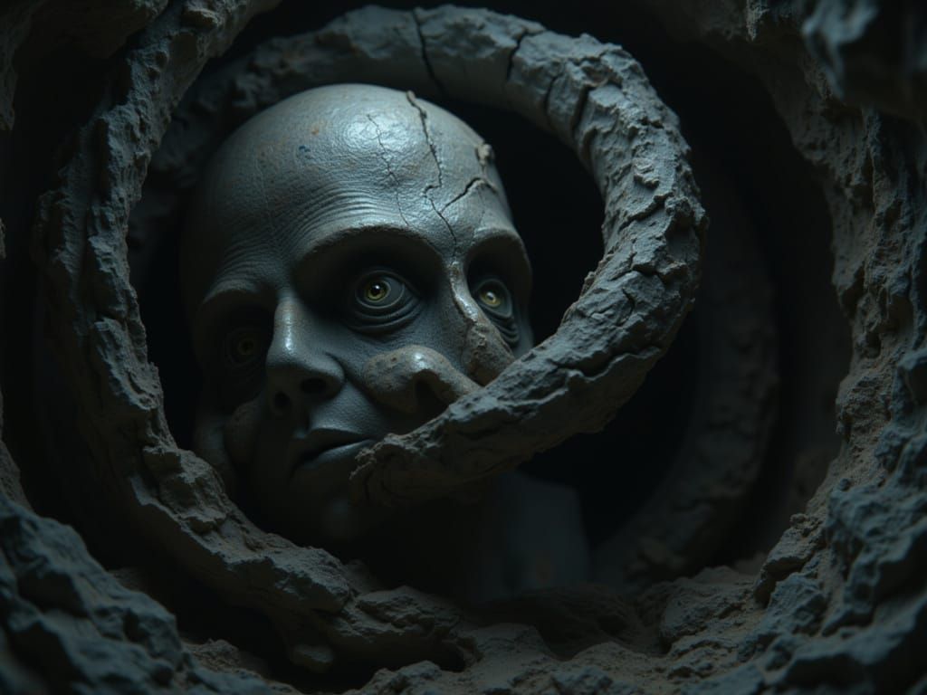 Scary Puppet With Cracked Face Emerges From Vortex