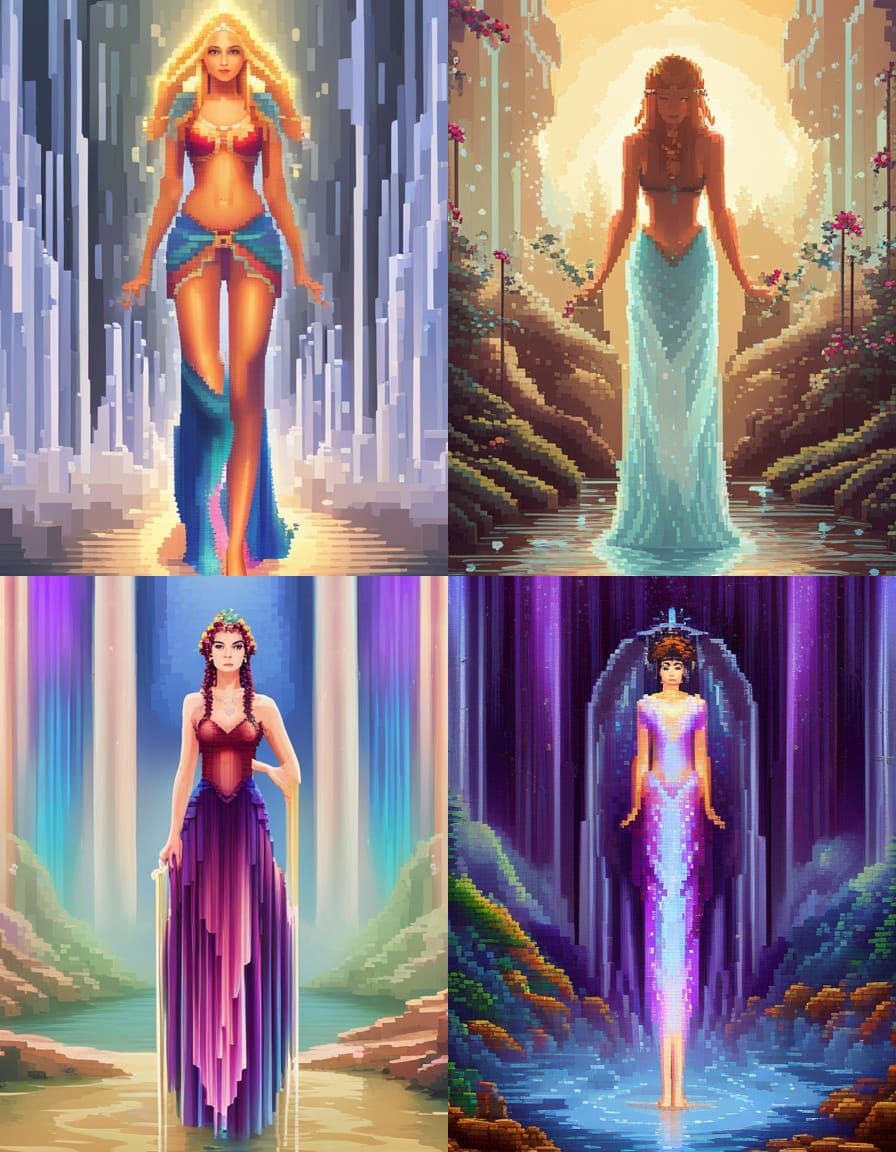 Astral Water Goddess in 8-bit Pixel Art