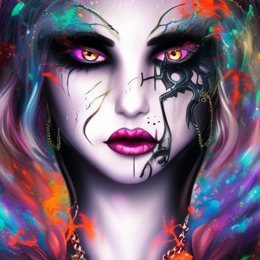 Intricately Detailed Gothic Goddess in Splash Art Style