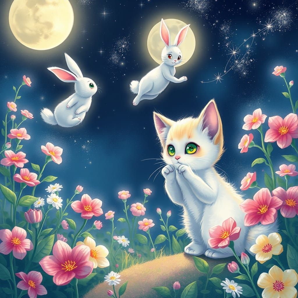 Kitty's Dream: Moon Rabbit Fantasy in Anime Style