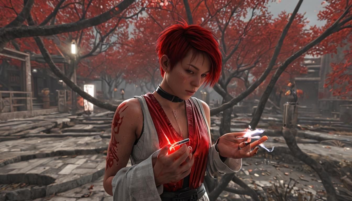 Cyberpunk Monk Vaping in Futuristic Arcology