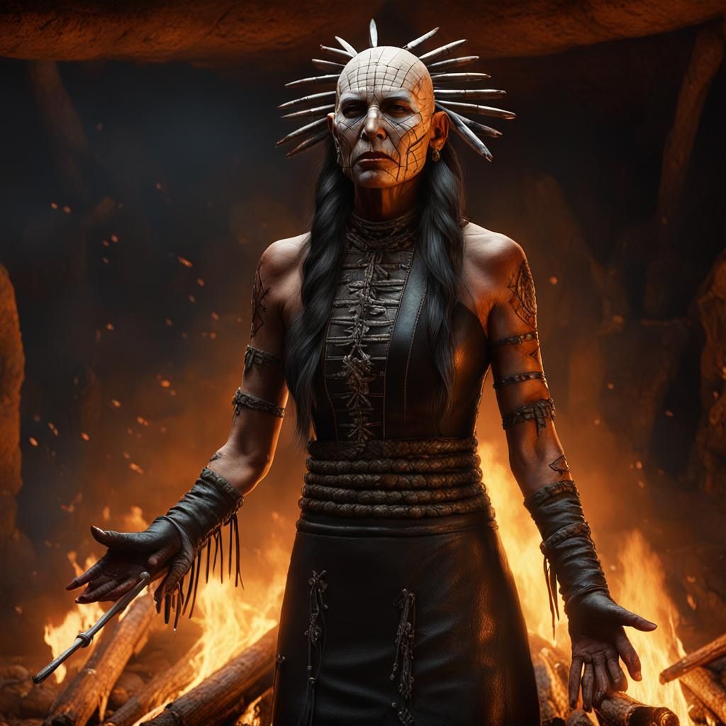 Native American Female Pinhead: Dark Fantasy Concept Art
