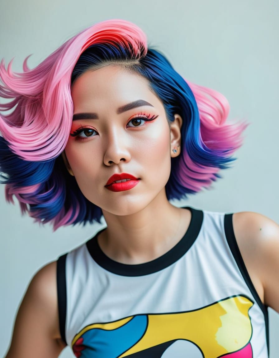 Pop Art Portrait of Woman with Vibrant Hair