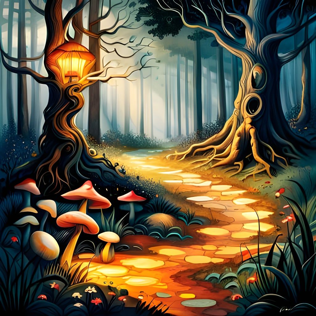 Enchanted Fae Road Through a Magical Forest
