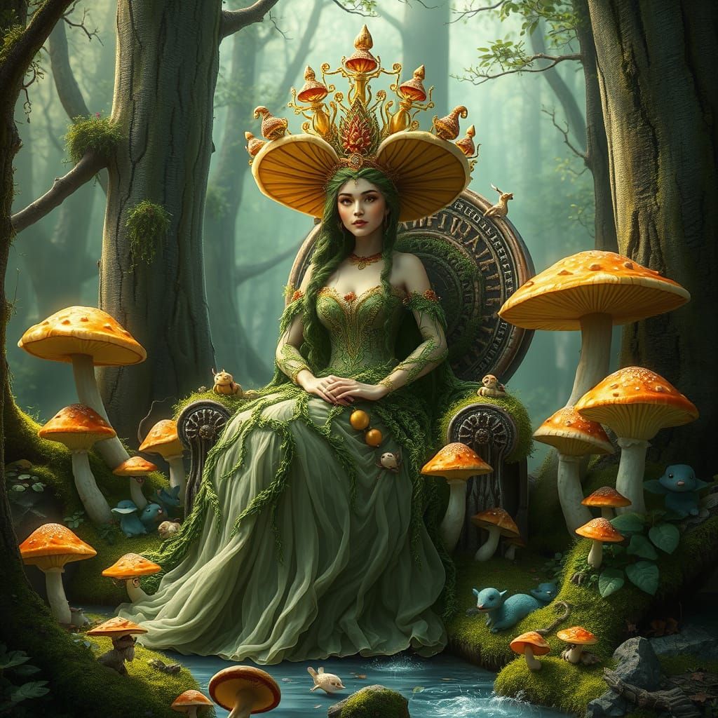 Ethereal Mushroom Queen Reigns in Whimsical Fantasy Realm