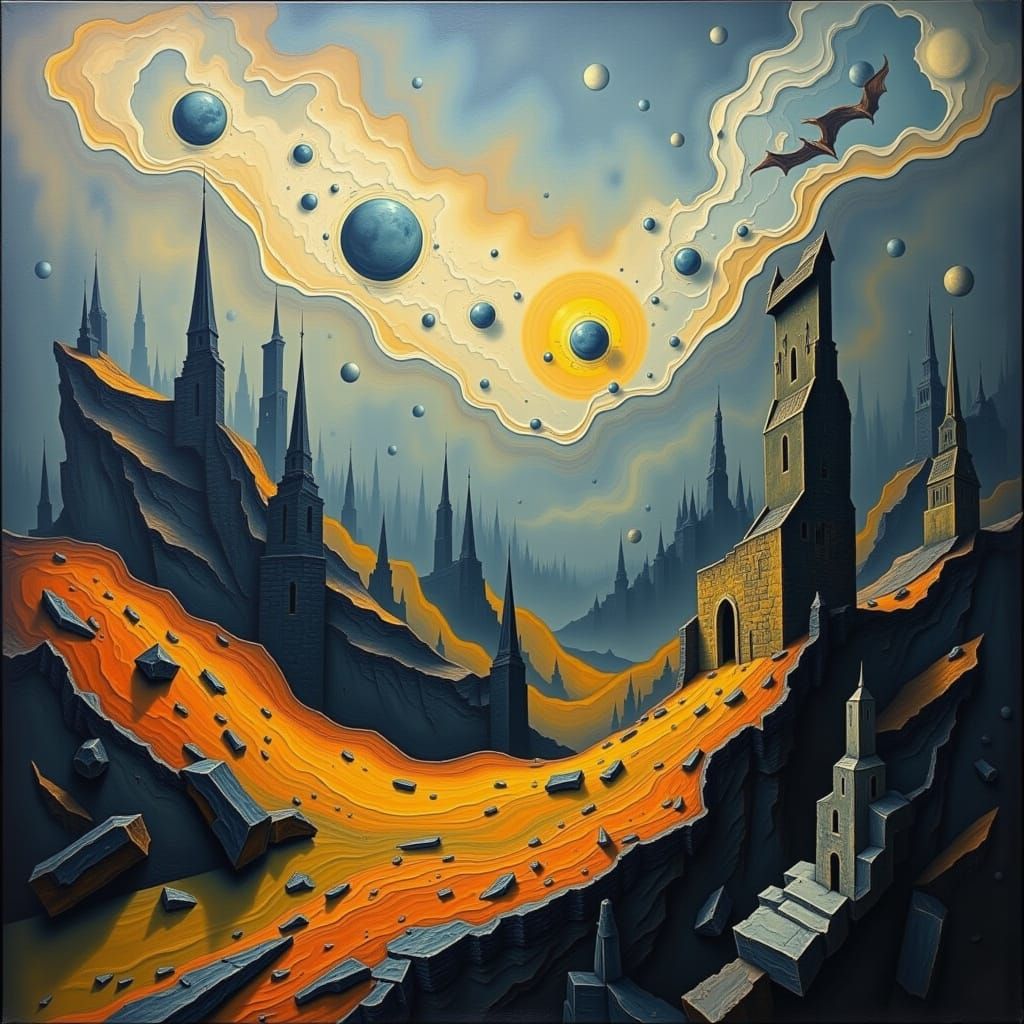 Surreal World View in Melting Oil on Canvas
