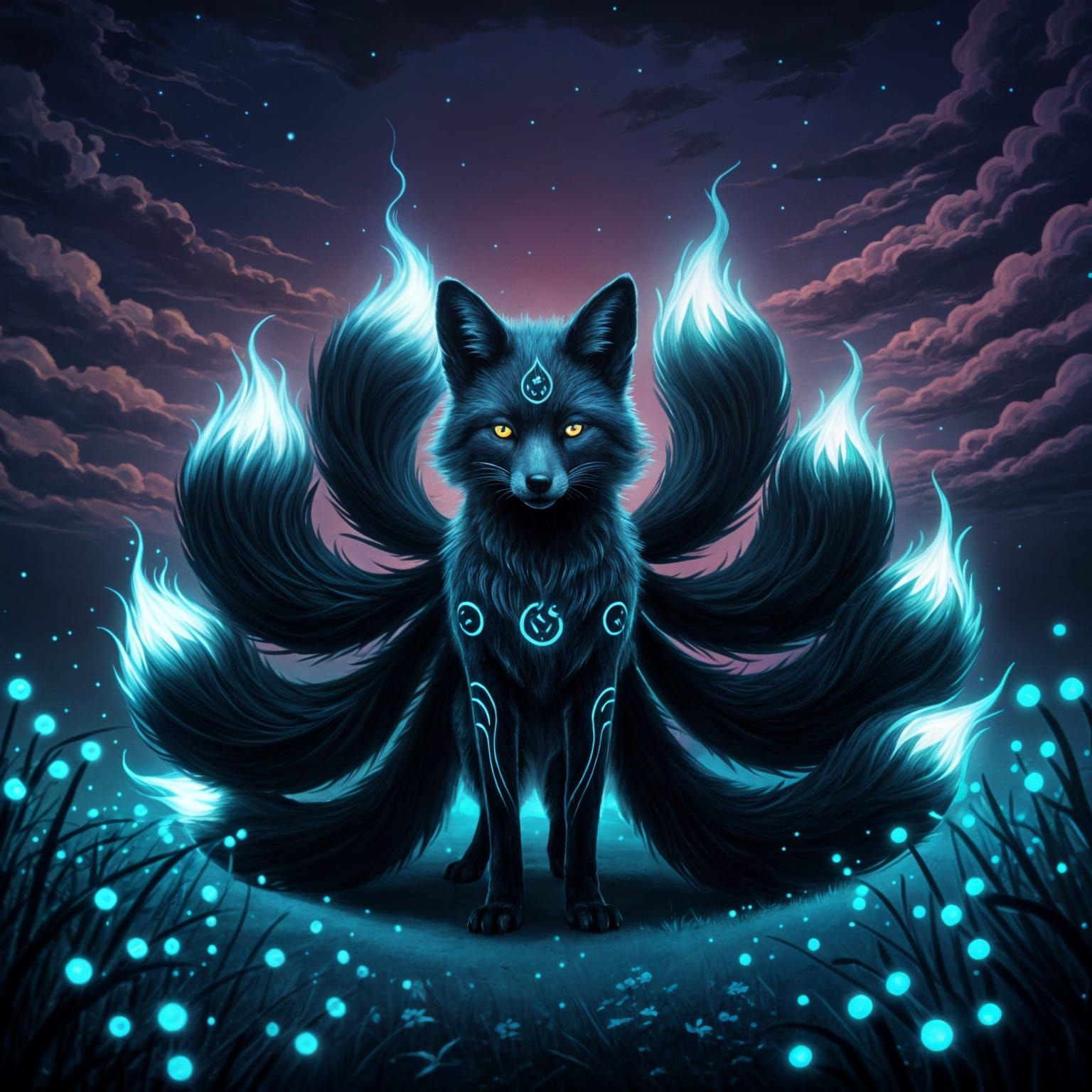Surreal Fox with Twenty Tails on Mysterious Alien World