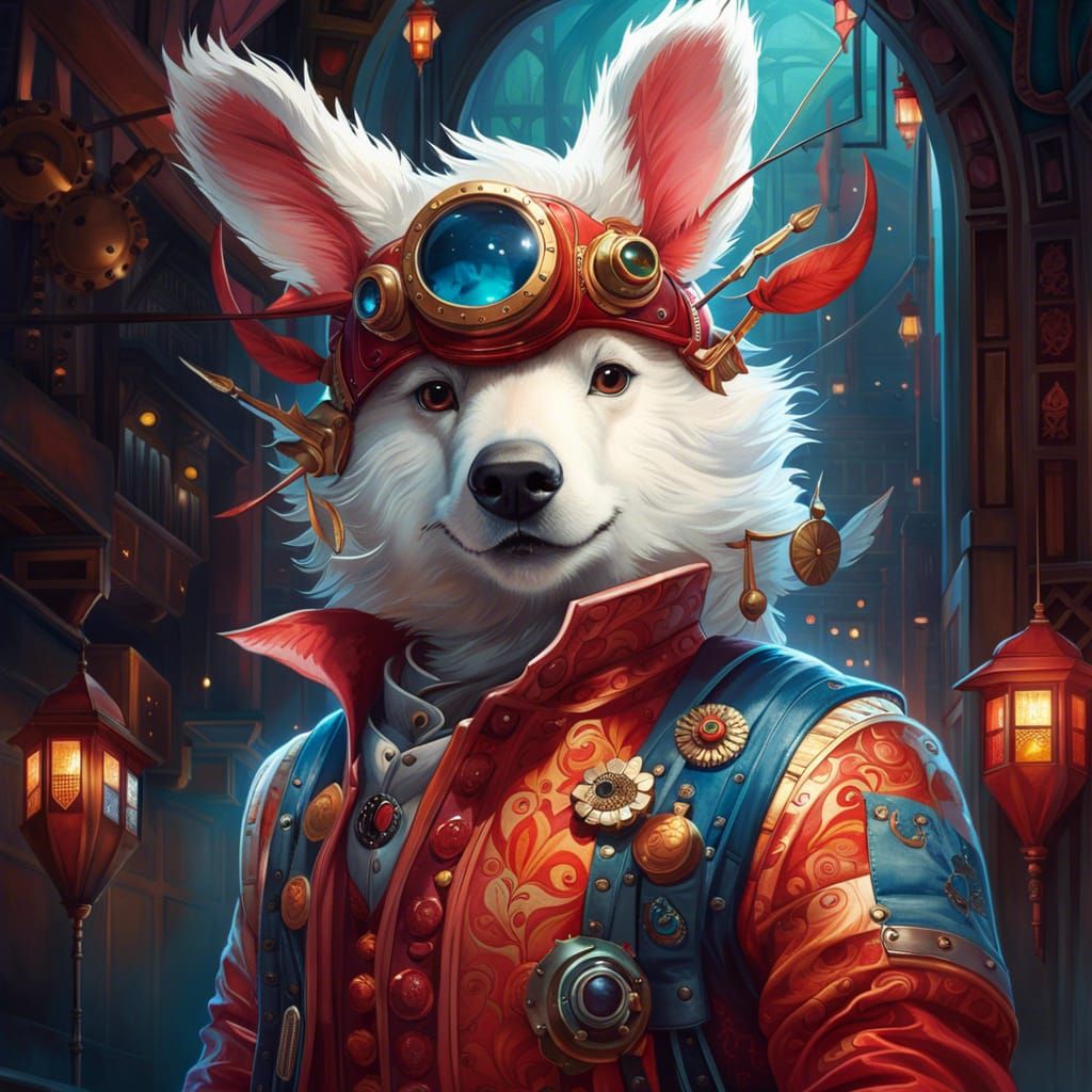 Steampunk Anime Bear Portrait in Watercolor Style