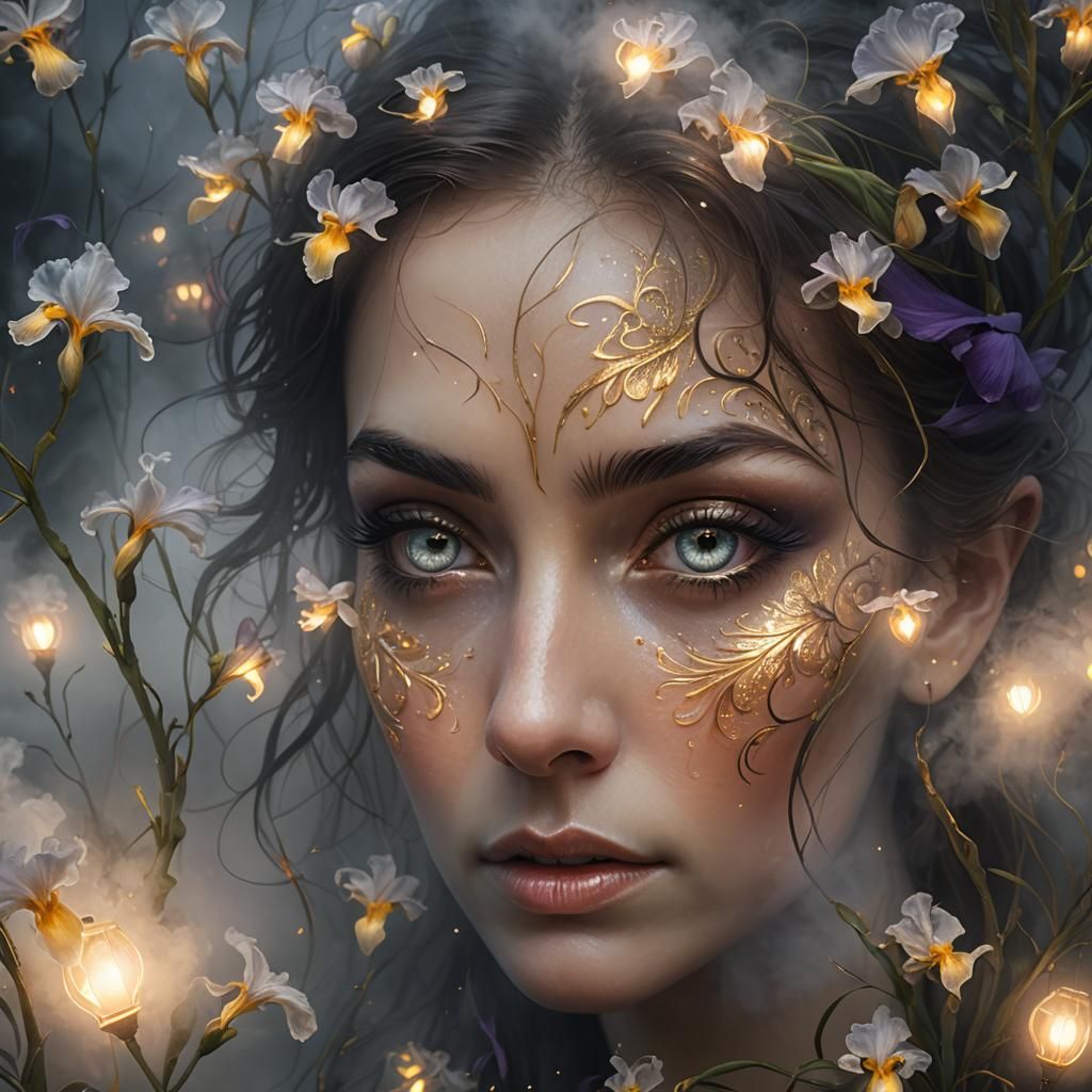 Eyes in Fog: Hyperrealistic Surrealism with Golden Light