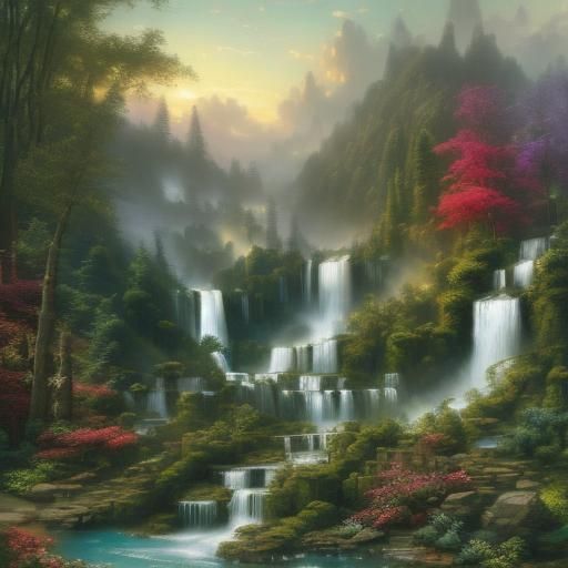 Ethereal Waterfalls Meet, Water Elemental Fantasy
