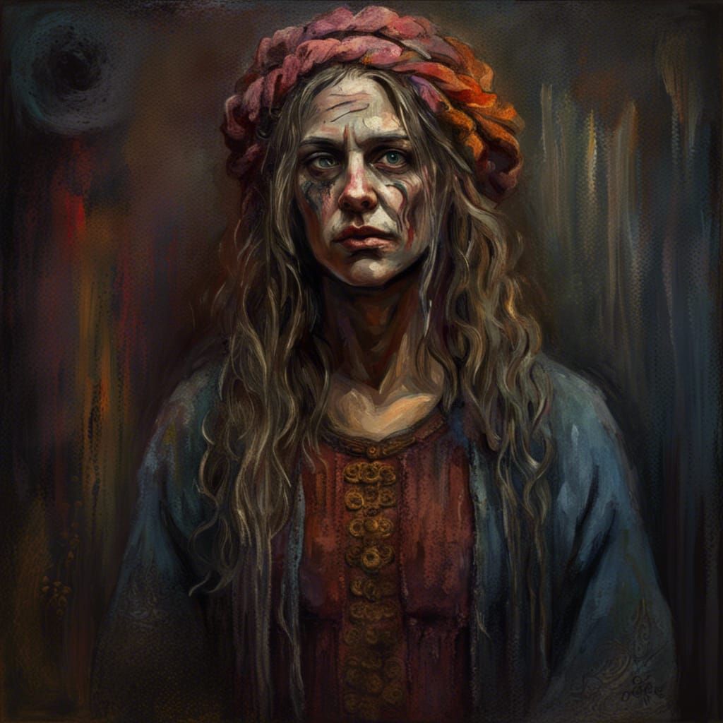 Creepy Gothic Hippie Impressionist Portrait in 8k