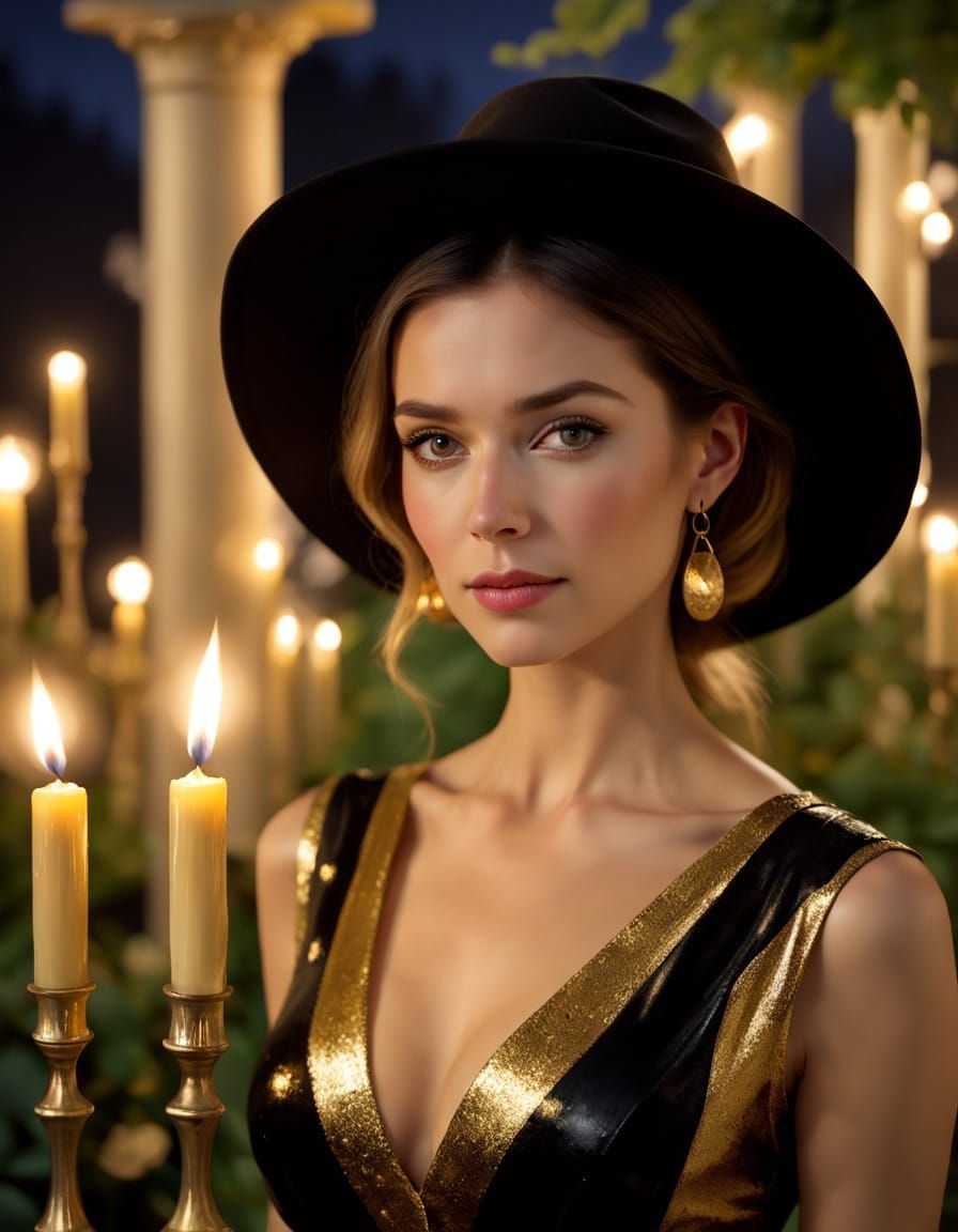 Elegant Nighttime Portrait in Oil and Acrylic