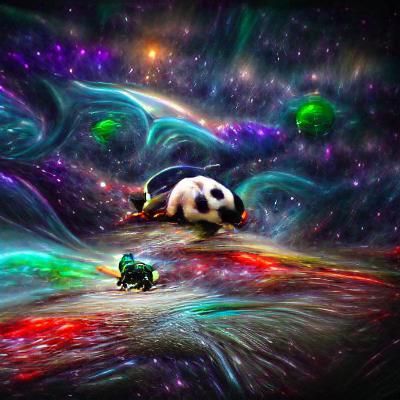 Panda on Turtle in Space: 8K Resolution Art