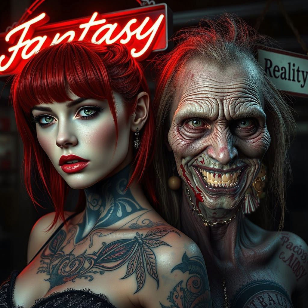 Surreal Contrast of Beauty and Decay in Cyberpunk Style