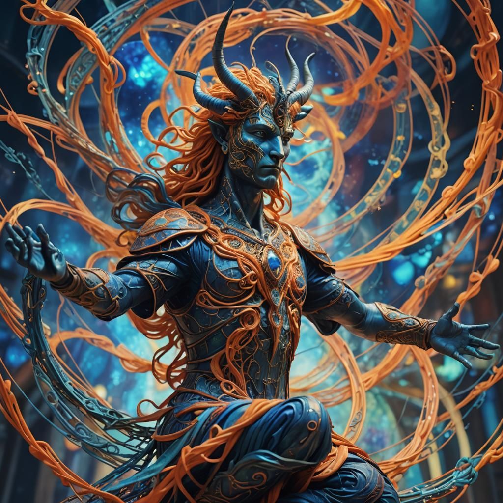 Ethereal String Statue in Swirling Vortex: Fantasy Concept A...