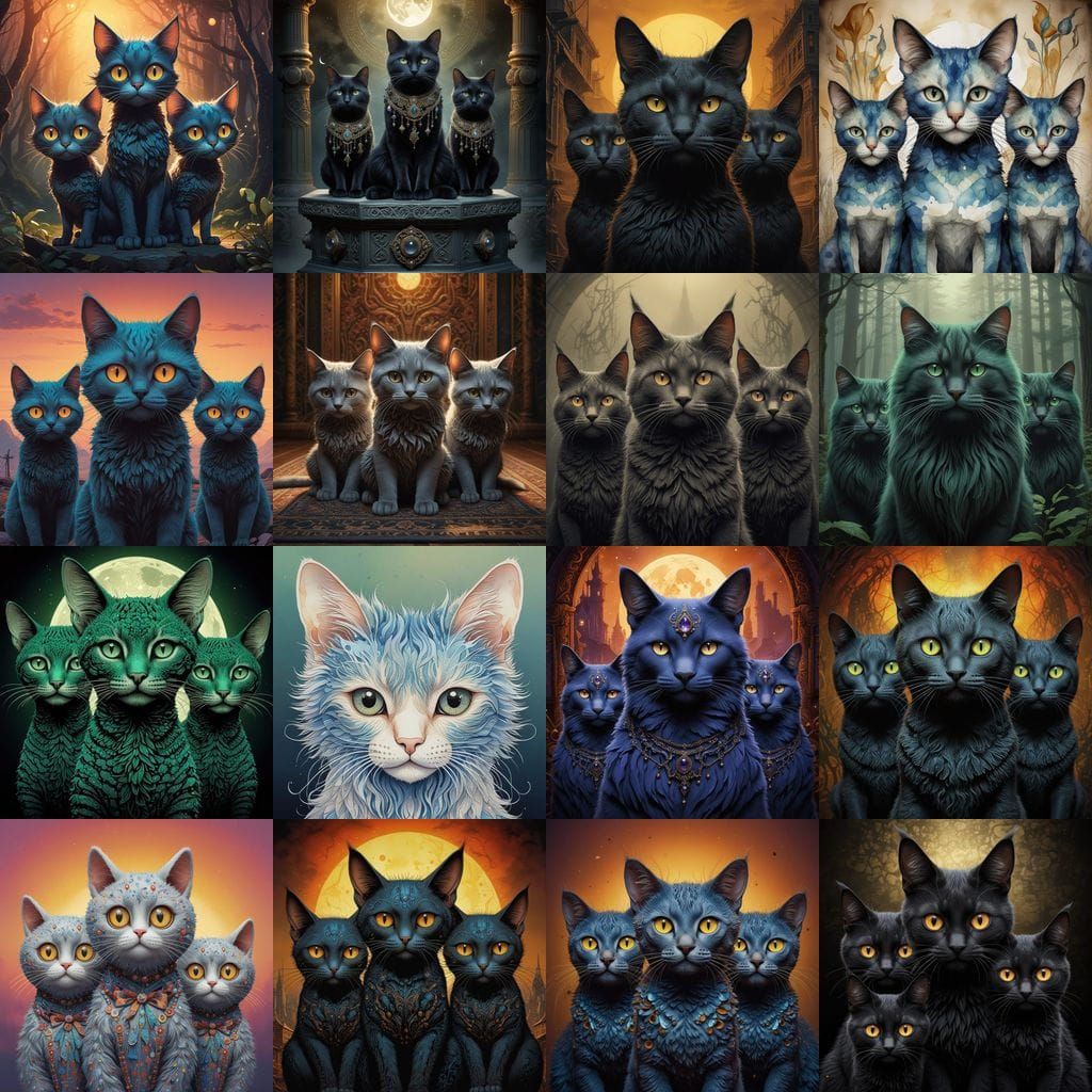 Three-Headed Cat Feline with Large Eyes