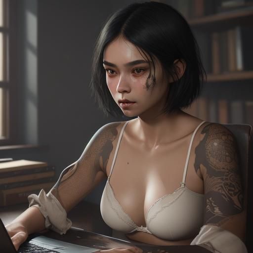 Indonesian Woman Working From Home, Raw Photo