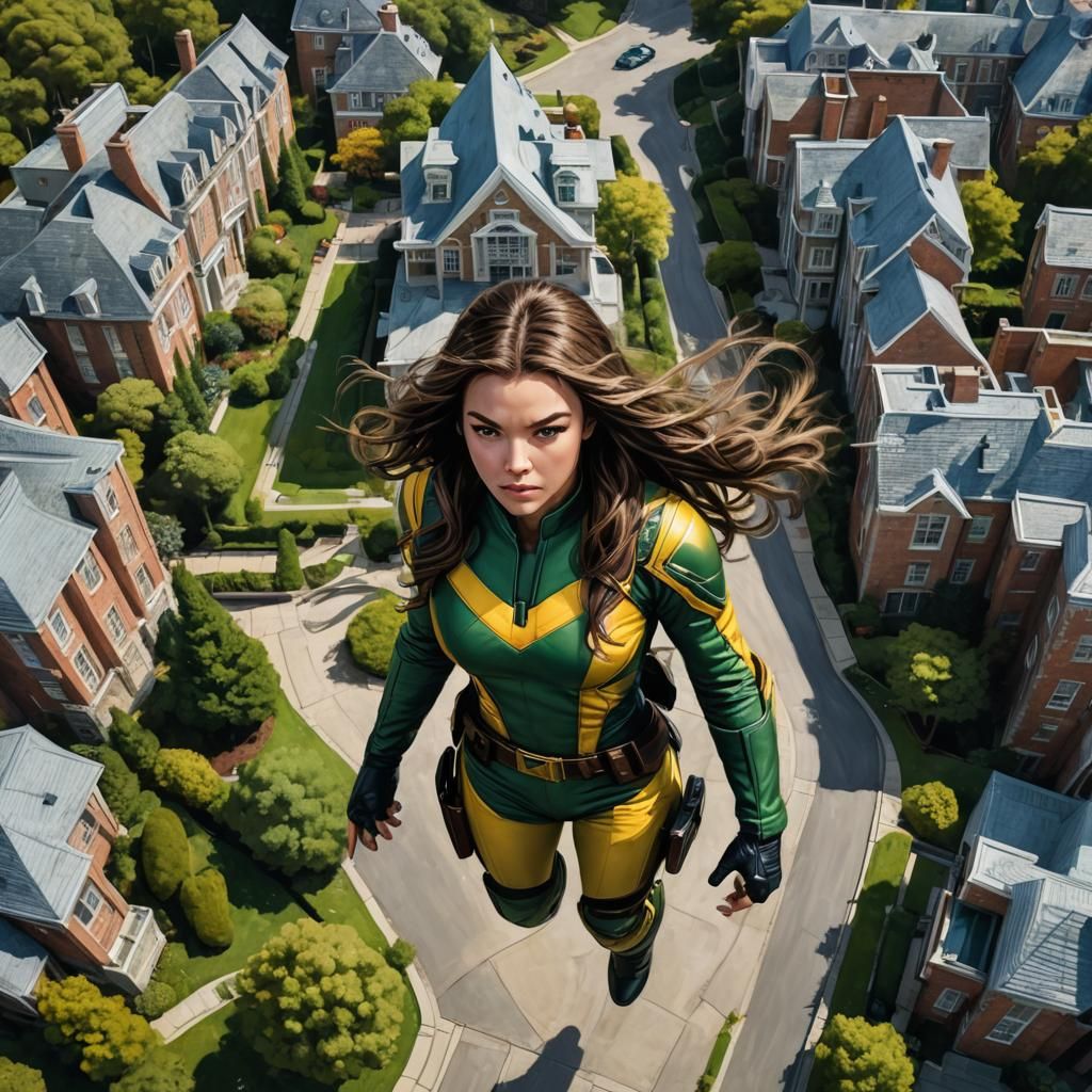 Rogue Soars Above X-Mansion in Hyperreal Portrait