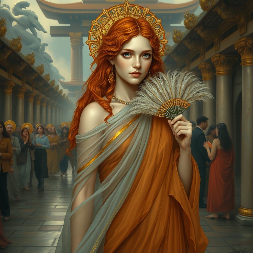 Goddess in Organza Sari Inspired by Da Vinci