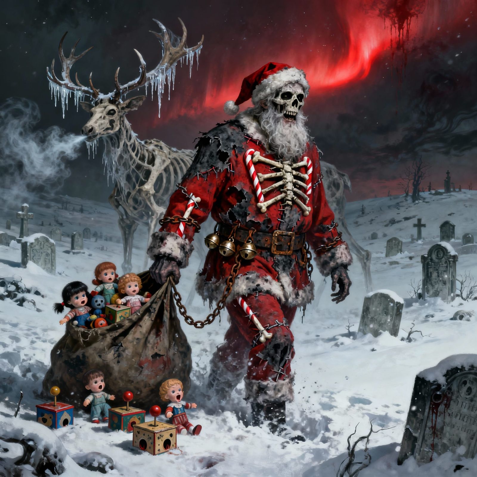 Undead Santa Emerges from Blizzard in Gothic Horror Style