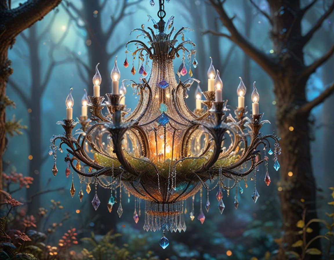 Glass Chandelier with Miniature Woodlands, Ethereal Fantasy ...