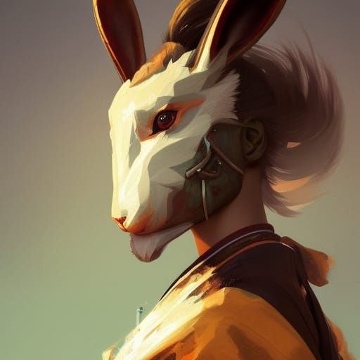 Hyperdetailed Samurai Rabbit Portrait in Triadic Colors