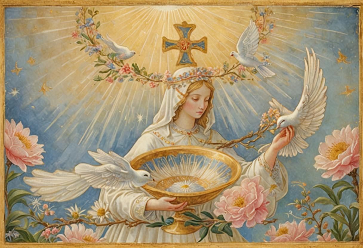 Heavenly Renaissance Scene with Dove and Symbols