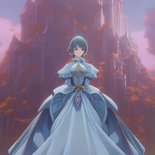 Anime Girl in Ballgown, Detailed Manga Style