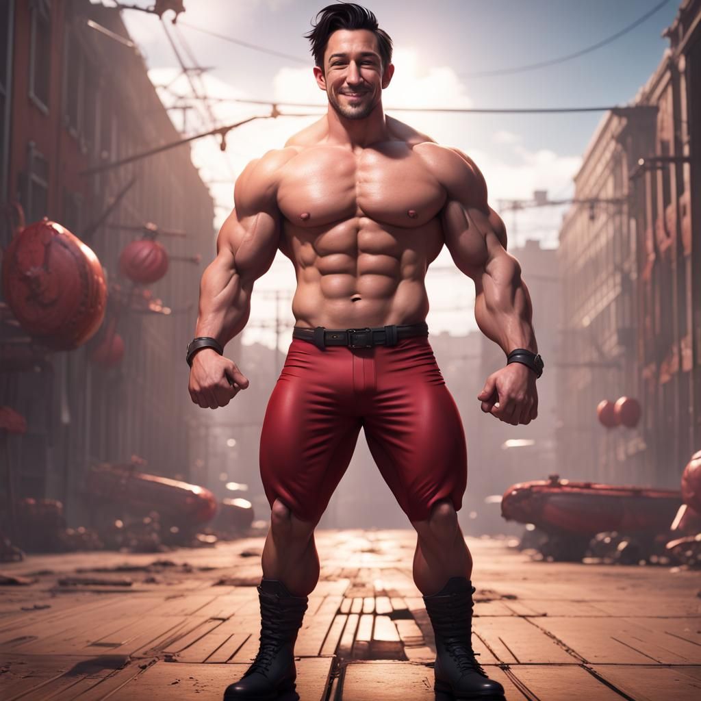 Muscular Bodybuilder Physique in Detailed Digital Painting