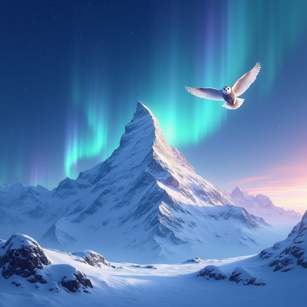Majestic Mountain Peak Under Aurora Borealis Sky