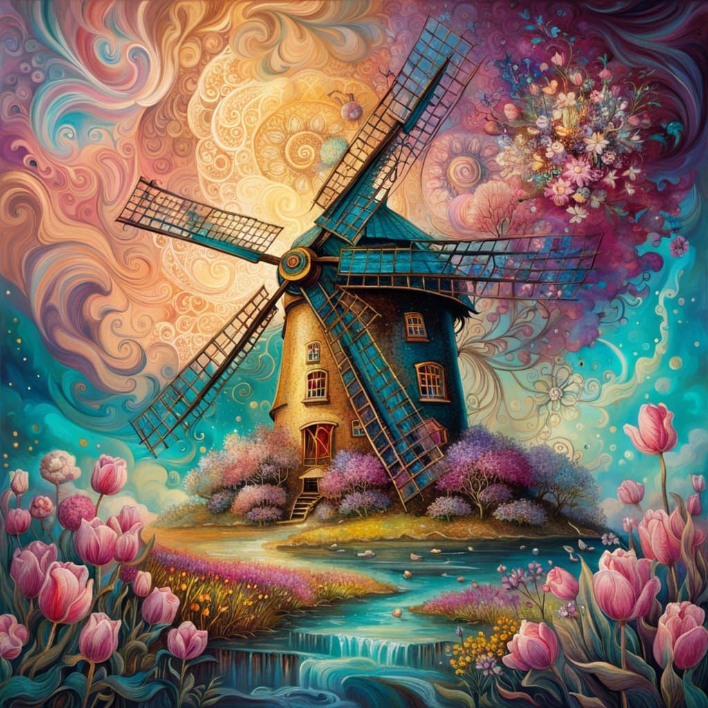 Dutch Windmill in Magical Fantasy Style