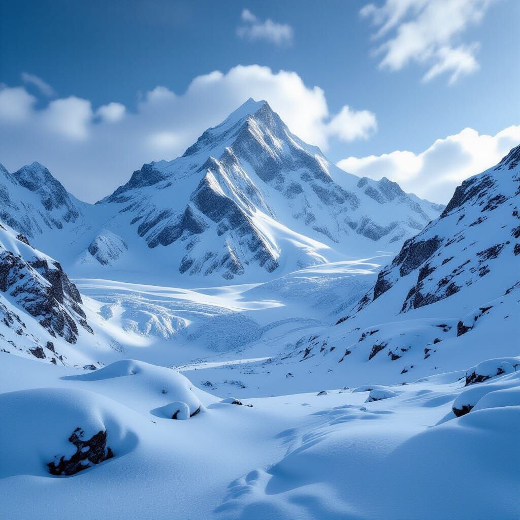 Epic Snowy Mountain Scene: Cinematic Film Still