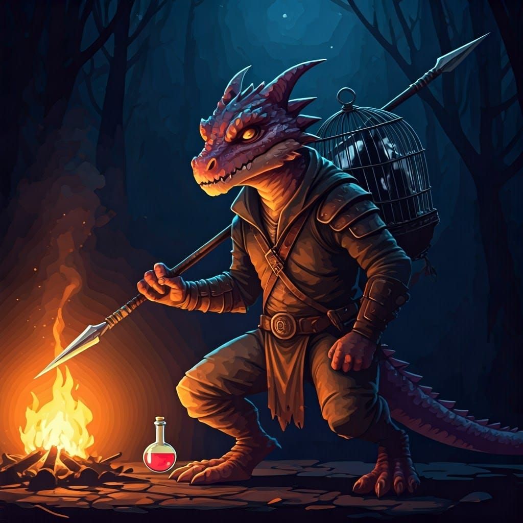 Colorful Vector Art of a Kobold with Spear