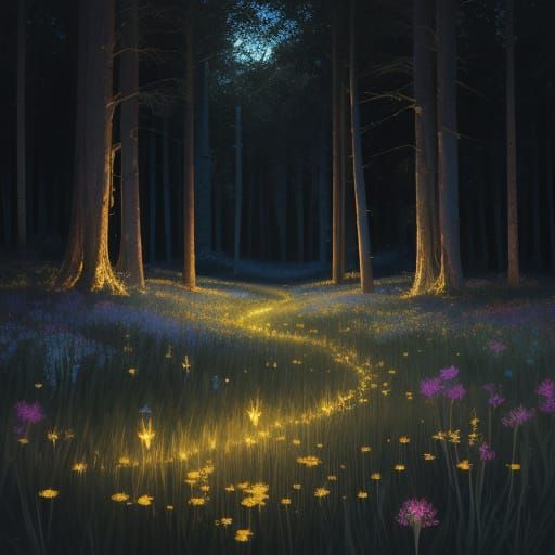 Ethereal Wildflowers in Magical Forest Field