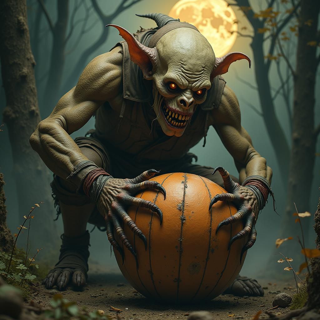 Grotesque Monster Plays Ball in Dark Fantasy Style