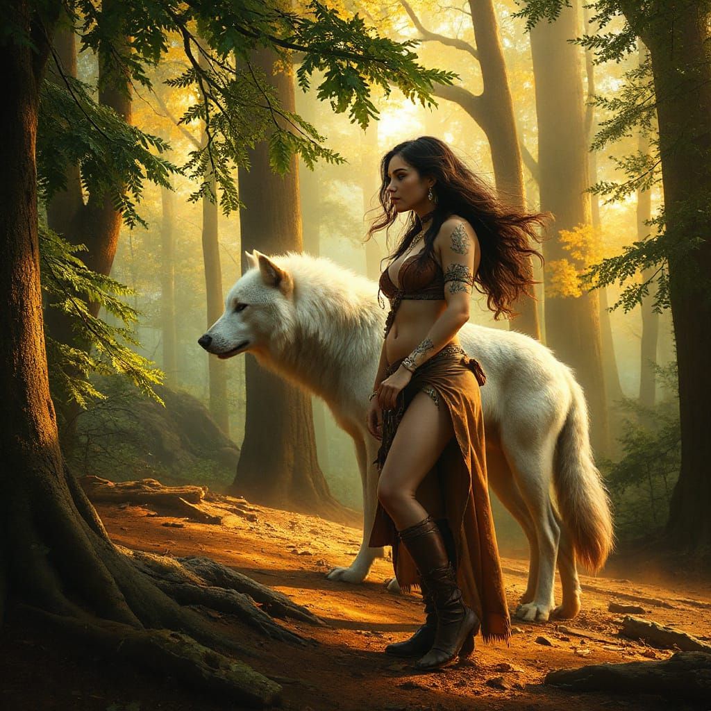 Tribal Beast Master Connects with Majestic Silver Wolf in An...