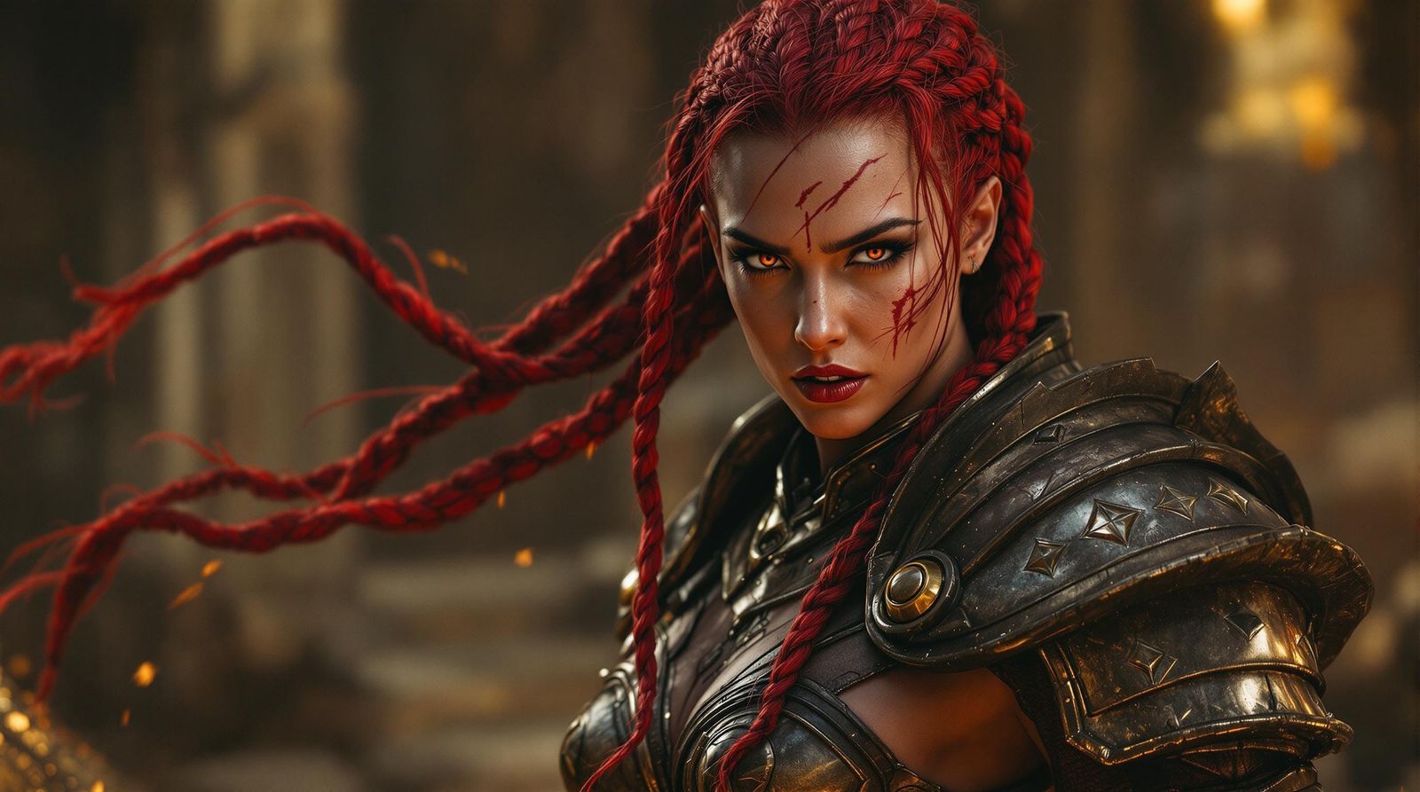 Surreal Red Warrior Goddess in Hyper-Realistic 3D