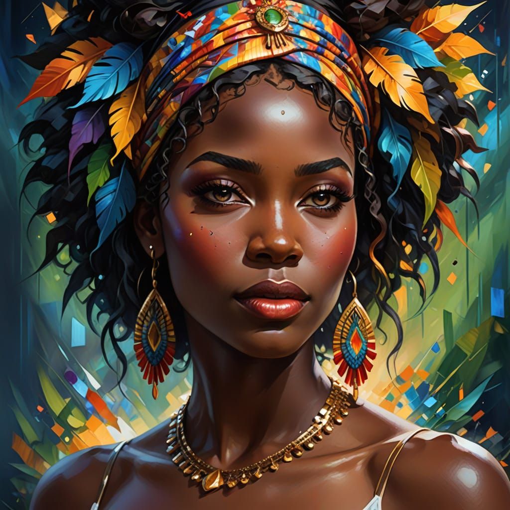 Stunning African Beauty Portrait in Art Nouveau Style