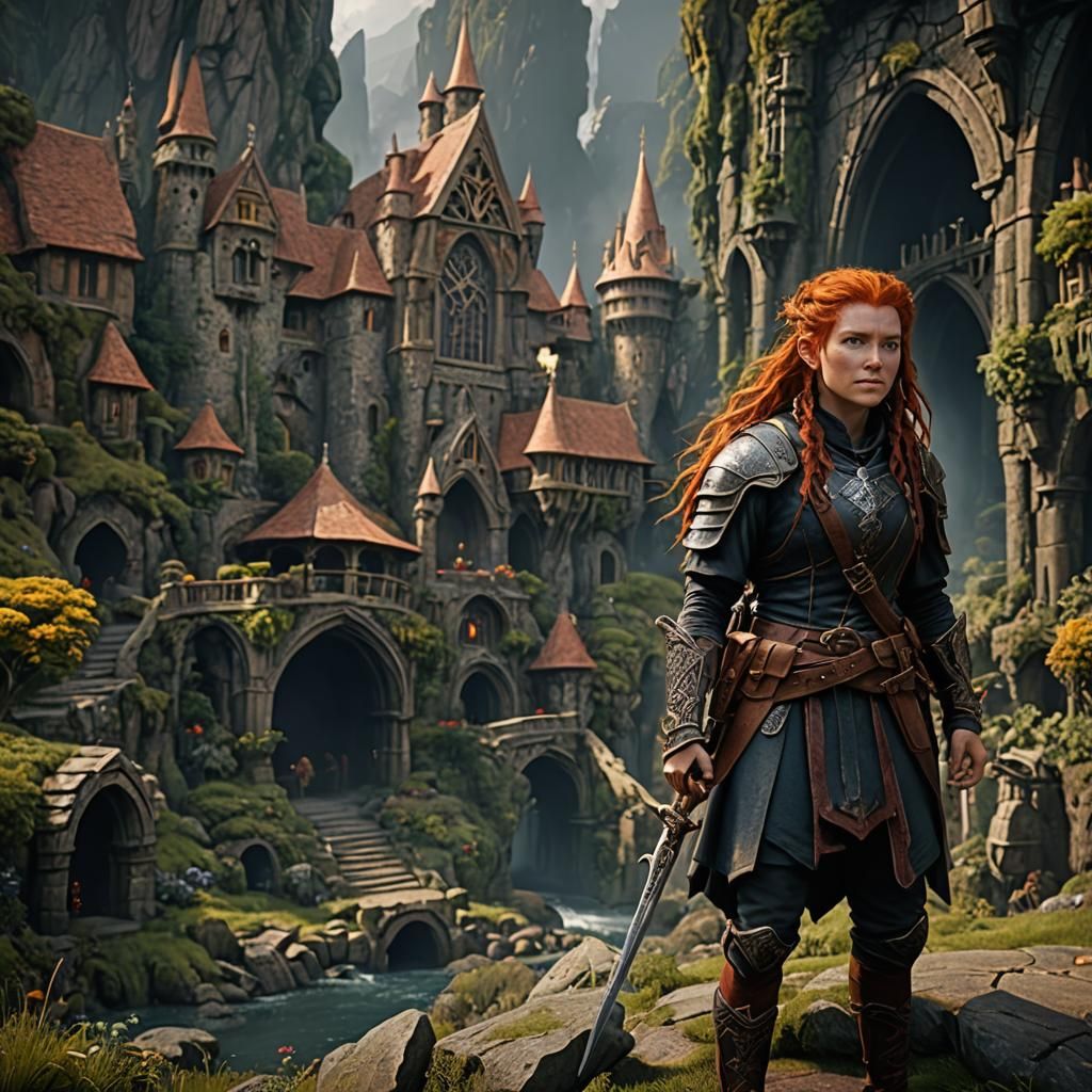 Redhaired Hobbit Paladin with Dreadlocks Fantasy Art