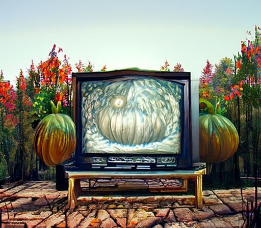 Jack-o'-Lantern on TV: A Surreal Digital Painting